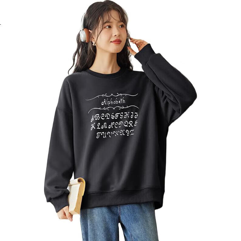 Halo Queen Women's Sweatshirt, Spring And Autumn Round Neck, Letter Print, Fashionable Versatile Comfortable Casual Pullover Top, New Product H143W1028