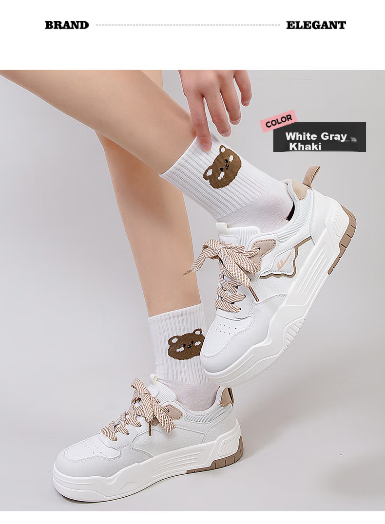 Huili Official Women's Shoes, Summer Sneakers for Women 2026, Casual Ladies' Shoes, Lightweight Thick-Soled Shoes for Women, White-Gray Size 38 15