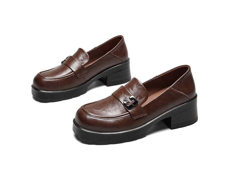 Eierkang Women's Mid-Heel Chunky Slip-On Loafers Comfortable Commuting Work Flats 13420W Black Size 37 6