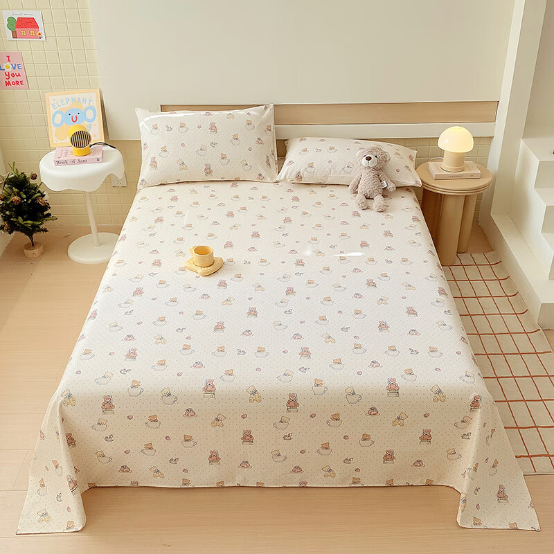 Hodo Class A Pure Cotton Coarse Linen Bed Sheet, Single Piece, 100% Cotton Bed Cover, Thickened, for Single Or Double Bed, 160*245cm, Playful Desig
