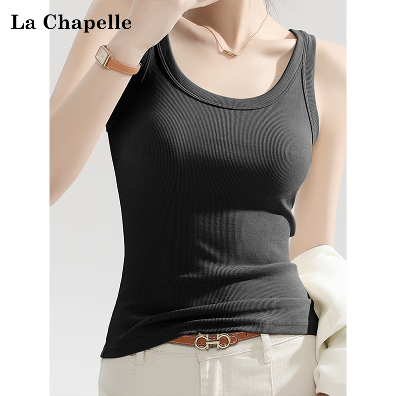 La Chapelle Women's Sports Outerwear Ribbed Vest Sleeveless Basic Slim Fit Black S