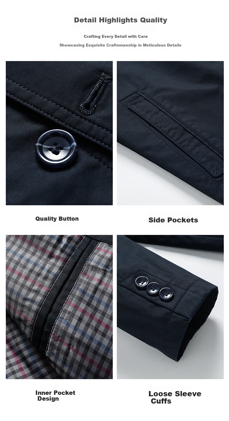 ROMON 100% Pure Cotton Jacket for Men, Middle-Aged And Young, Spring And Autumn Outerwear, Workwear Casual Lapel Dad's Outfit, Men's Jacket 5