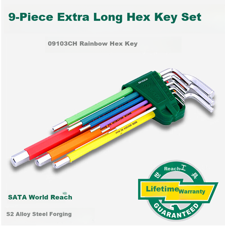 SATA Extended Metric Hex Key L-Shaped Hex Wrench Set, Auto Repair 10-Piece Set, 09112 1