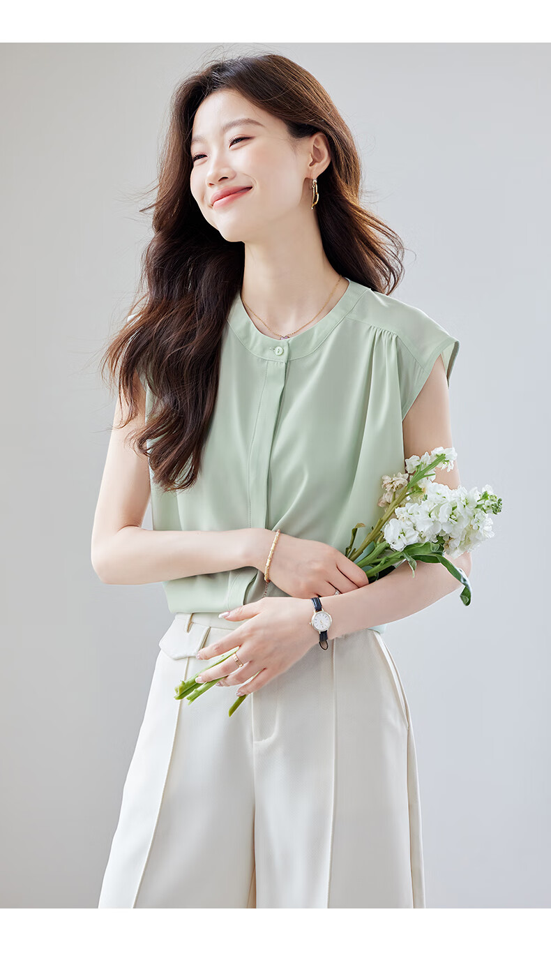 Jeanswest Korean Style Sleeveless Round Neck Shirt Women 2026 Summer New Simple Green Top XL 6