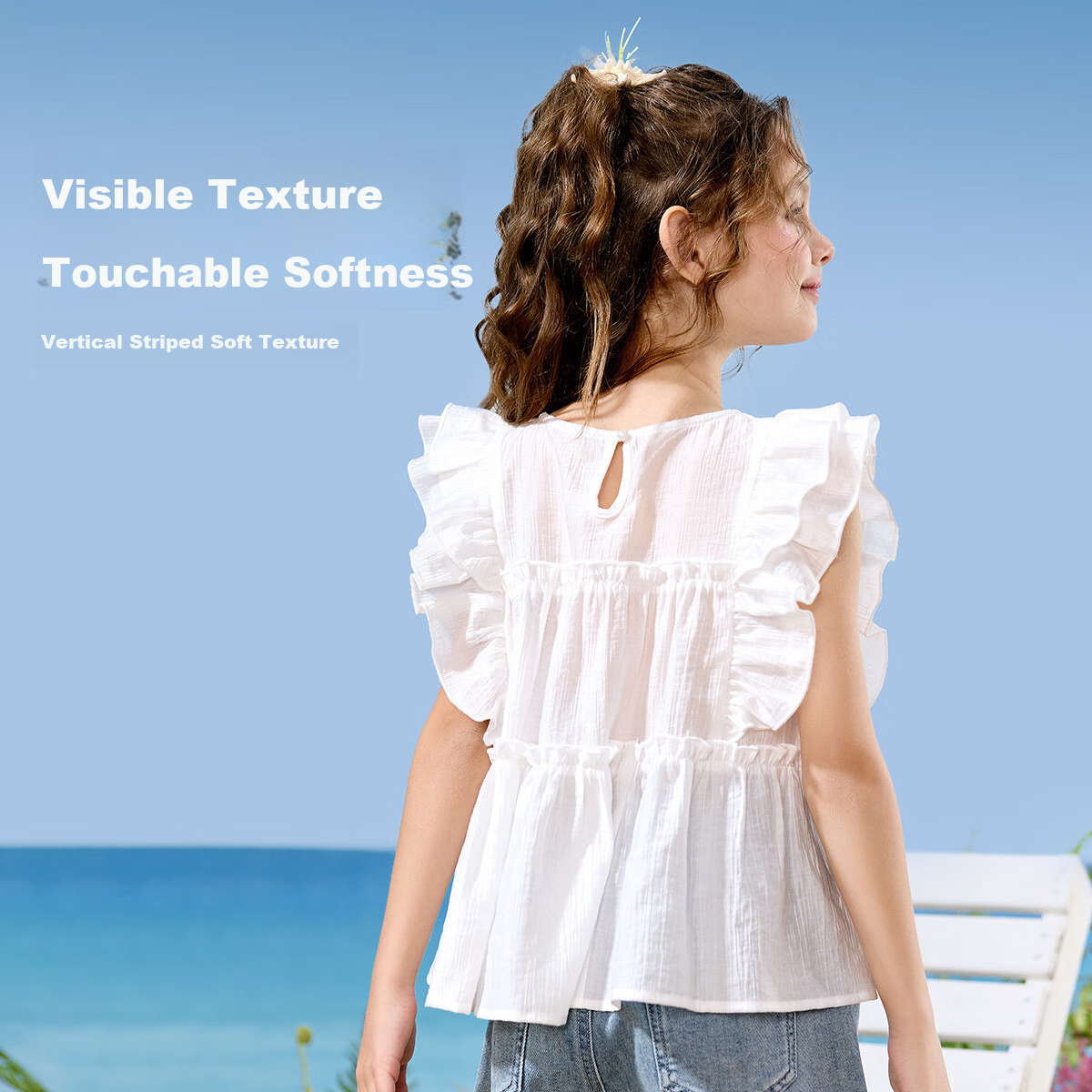 ASK JUNIOR Kids Summer Shirt Youth Flutter Sleeve Shirt Big Kids Girls Breathable White 170 4