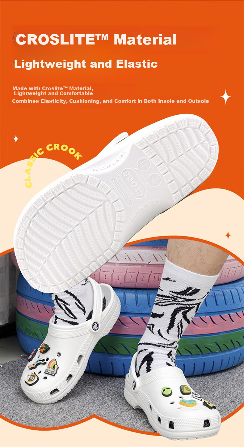 CROCS Classic Clogs for Men And Women, Outdoor Casual Fashion Trendy Beach Sandals Slippers 10001-100 36-37 9