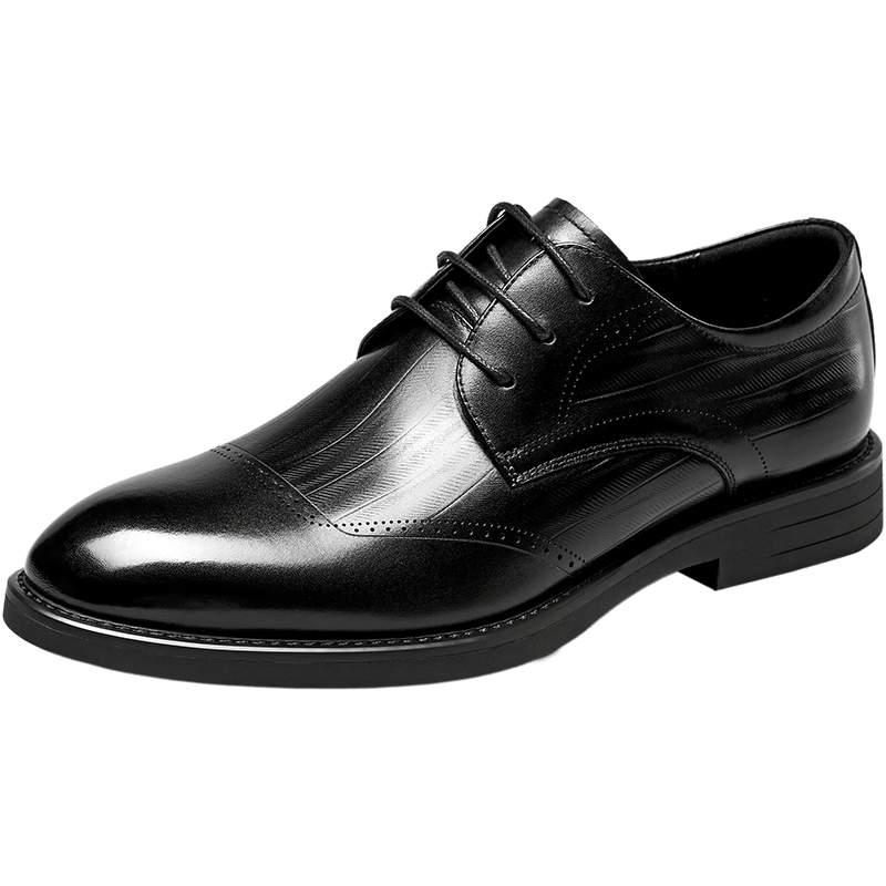 Eierkang Men's Embossed Business Formal Leather Shoes British Style Brogue Derby Shoes 97119W Black 42