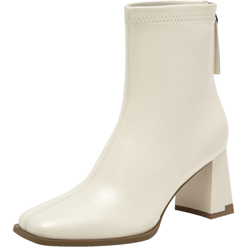 Basto 25 Winter Fashion Boots Women's Square Toe Block Heel Mid Boots B2812DZ5 Beige Size 39