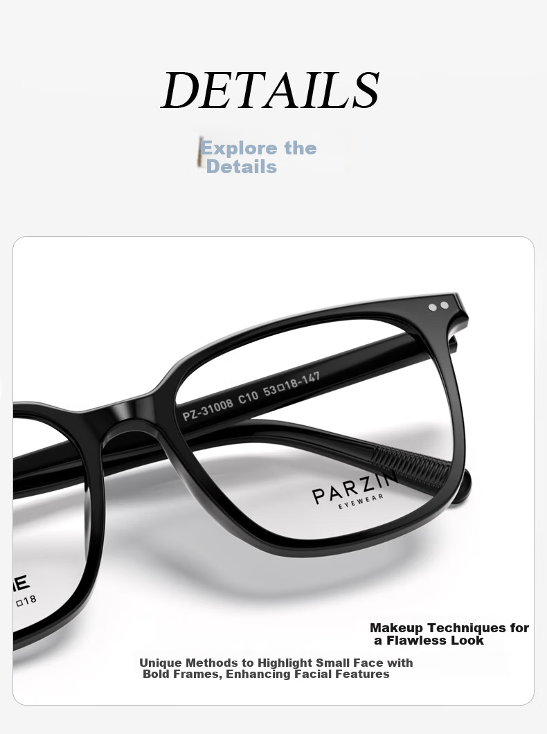 PARZIN Myopia Glasses Frame, Fan Chengcheng Style Face-Slimming Fashionable TR Square Frame Glasses, Can Be Fitted with Prescription Lenses, 31008 6