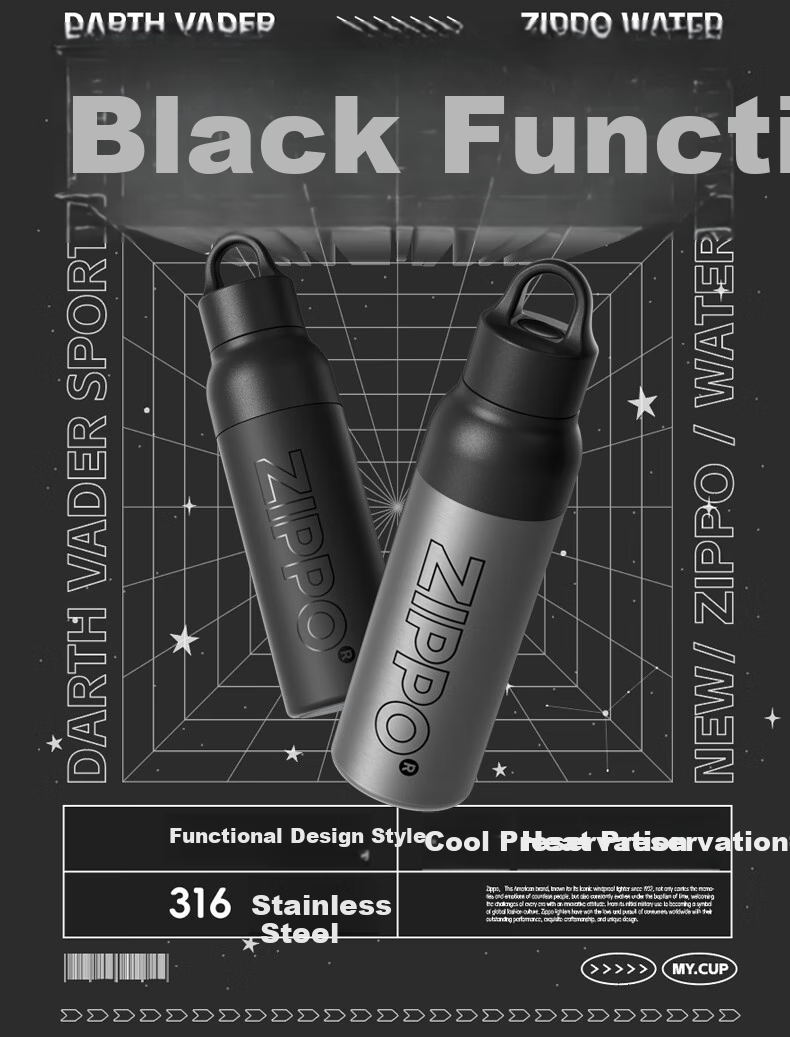 ZIPPO Insulated Mug, Large Capacity, Stainless Steel, Portable, Car-Friendly Water Bottle, Stylish Design, with Lid, Instant Open Cup for Couples, Gift 4