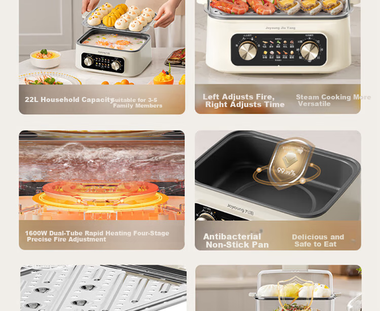 Joyoung 22L Three-Layer Large Capacity Electric Steamer Pot with Dual Rotary Timer And Heat Control, Breakfast Pot, Steamed Bun Pot DZ220HG-GZ536 9