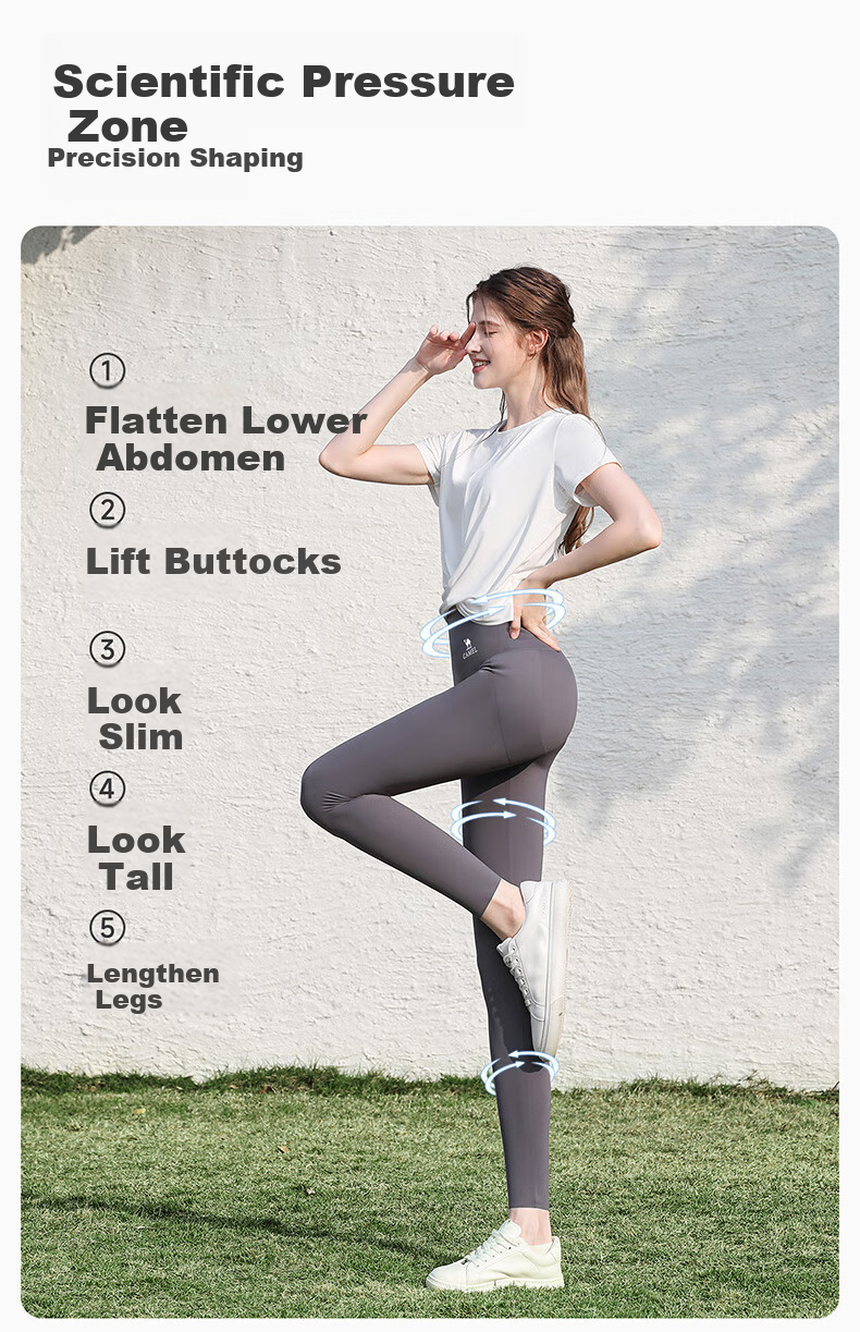 CAMEL Sun Protection Shark Leggings for Women, Elastic Yoga Fitness Running Sports Pants Y25CY1L7005 Phantom Black L 2