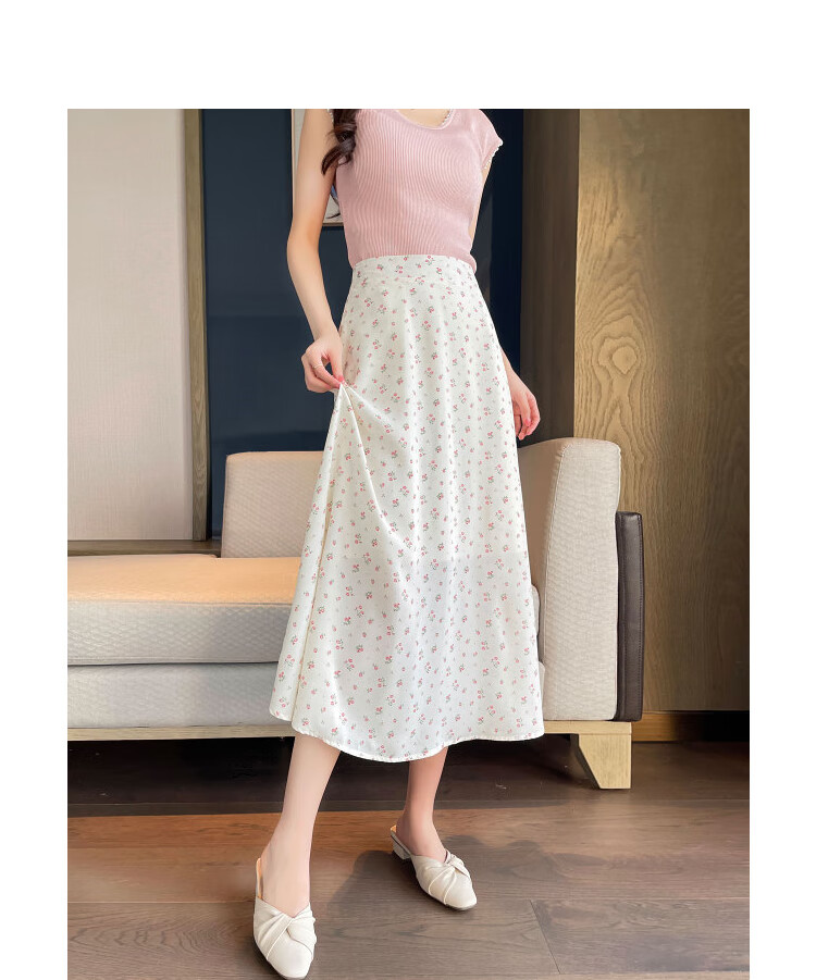 Awakening Paradise 2026 Summer New Slimming A-Line Mid-Length Skirt White Base Black Floral One Size 31