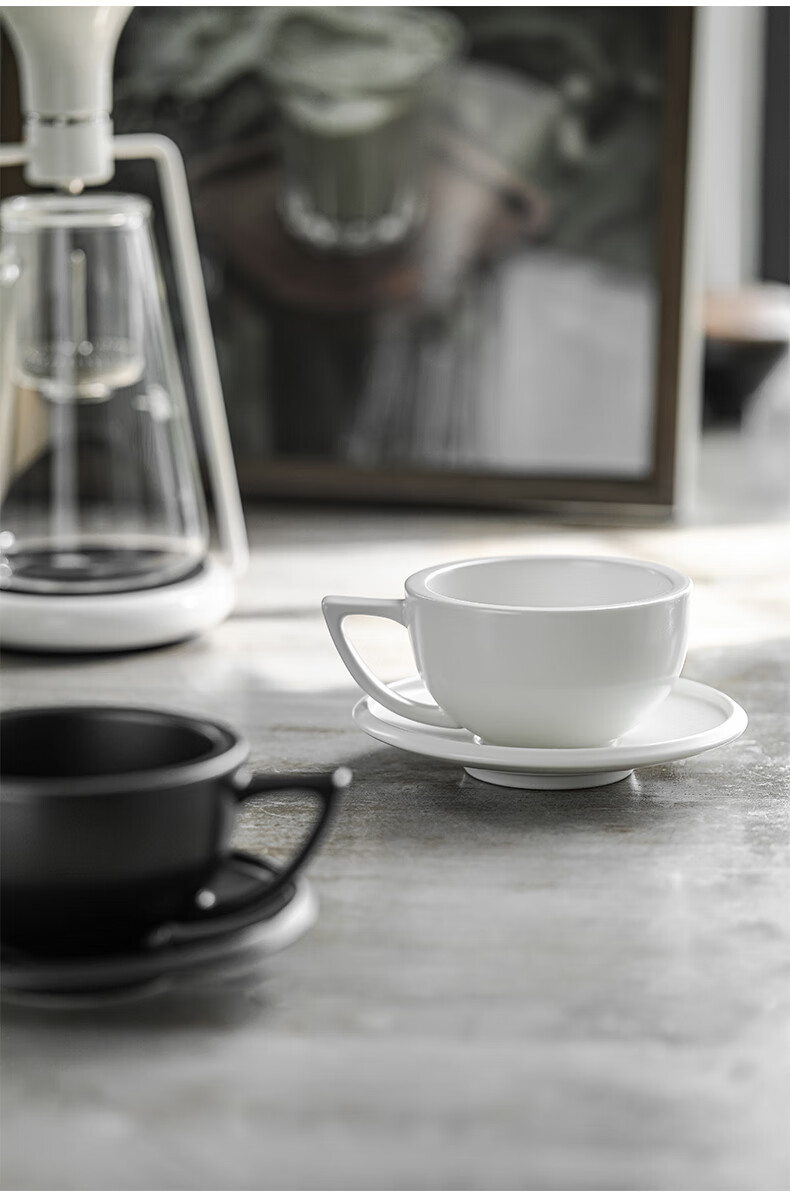 MHW-3BOMBER Zetian Cup Ceramic Coffee Mug with Saucer Set Professional Latte Art Steaming Pitcher Embossed 17