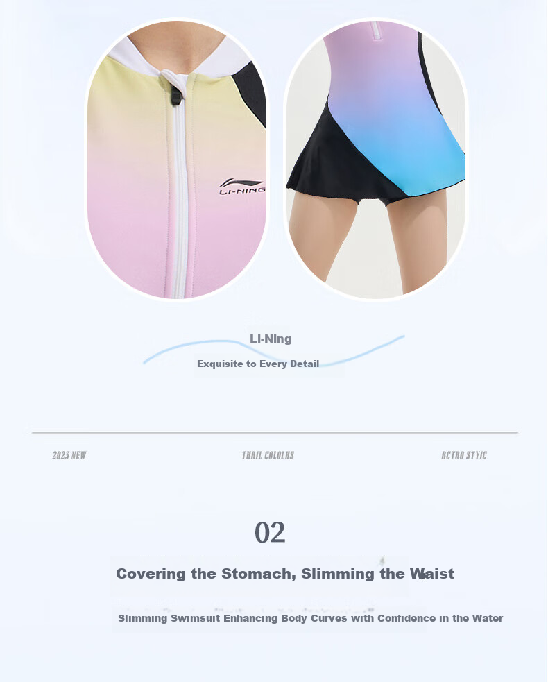 Li-Ning One-Piece Conservative Skirt-Style Swimsuit for Women, High-Elasticity Breathable Hot Spring Vacation Swimwear 025 Black Color L 6