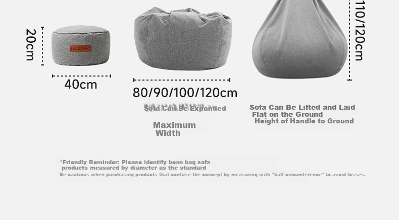 LUCKYSAC Lazy Bean Bag Sofa EPP, Single Fabric Sofa for Living Room, Bedroom, Balcony, Premium Warm Gray Color 24