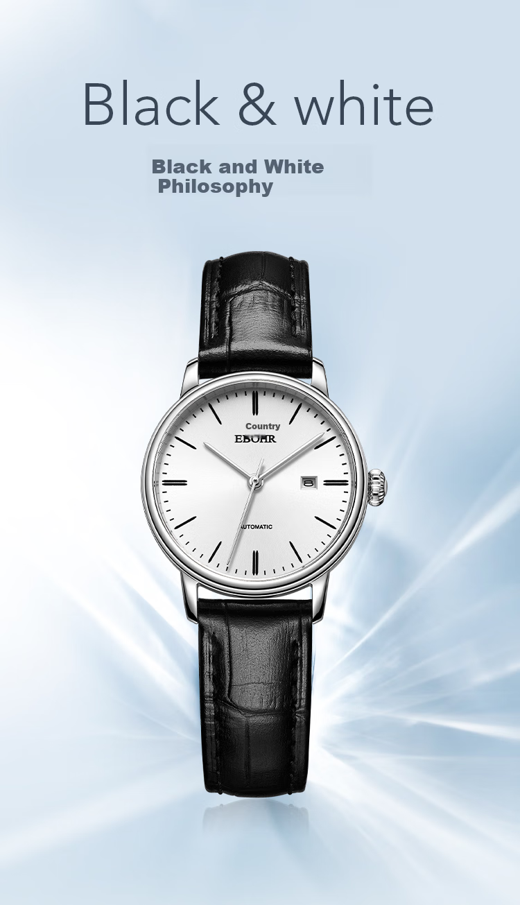 EBOHR Women's Master Series Casual White Leather Strap Mechanical Watch, Birthday And Holiday Gift, 36170142 1