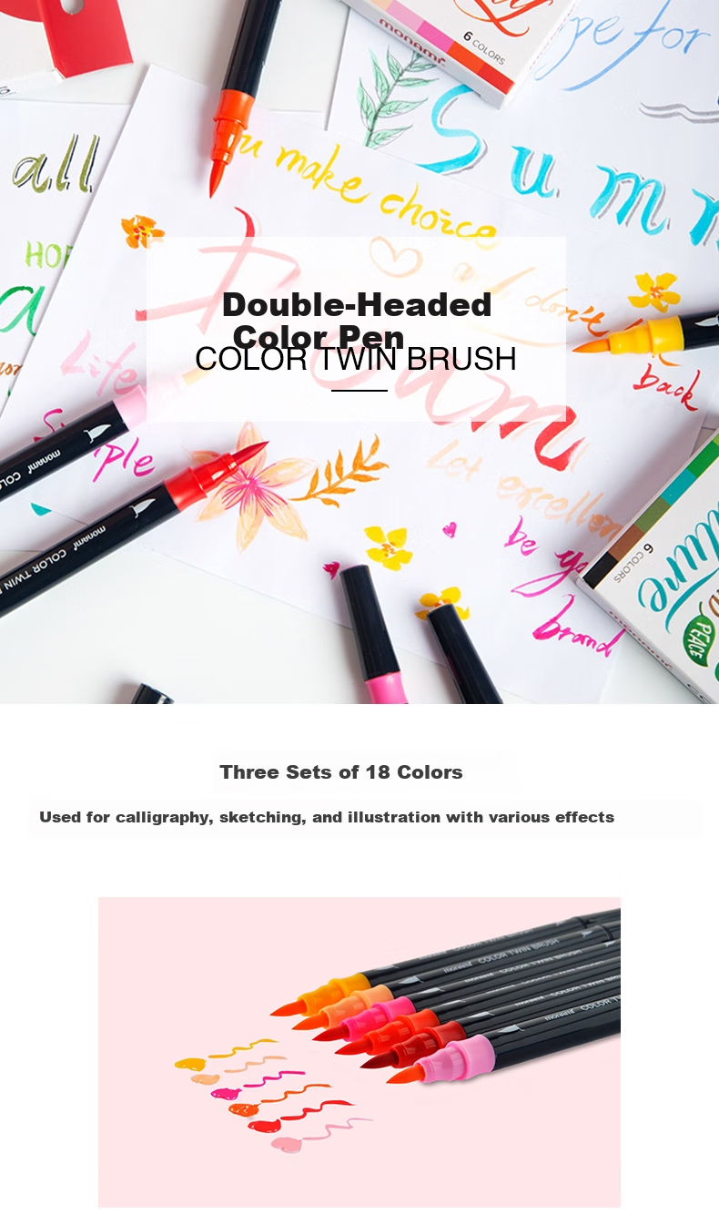 Monami Colorful Showy Brush, Soft Tip, Elastic Journal Brush, English Calligraphy Brush, Macaron 6-Color Set 04038Z06-DP Watercolor Brush 19