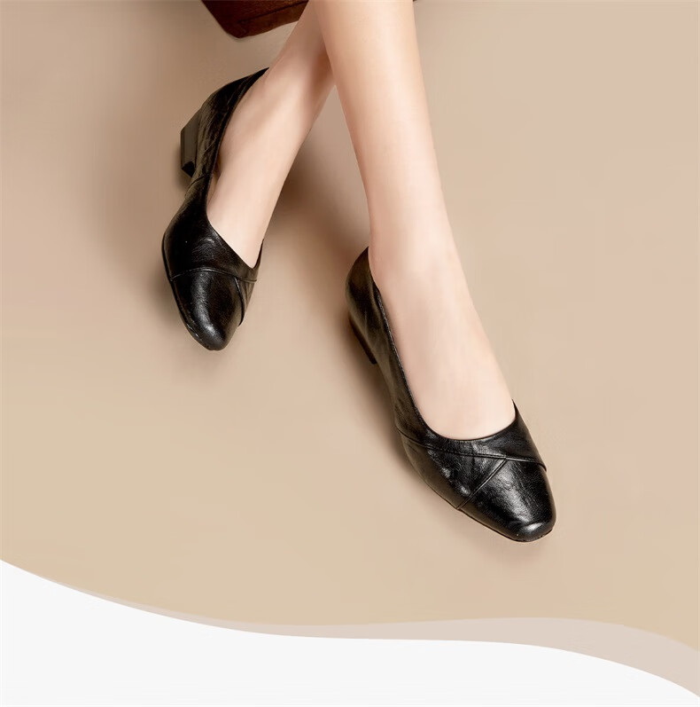 Eierkang Low-Cut Single Shoes Comfortable Women's Commuting Work Shoes Mom Leather Shoes 27566W Black 39 9