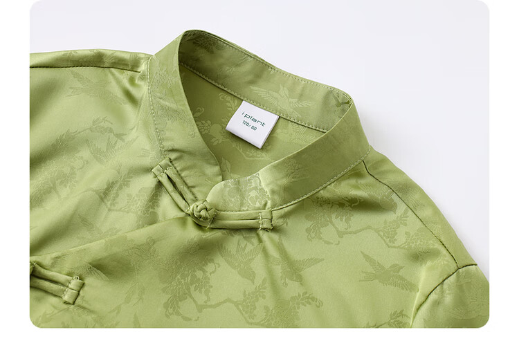 Zhimu Children's Clothing, New Chinese Style Satin Button Stand Collar Boys' Shirt, 2025 Summer New Kids' Wear, Green, Size 150 8