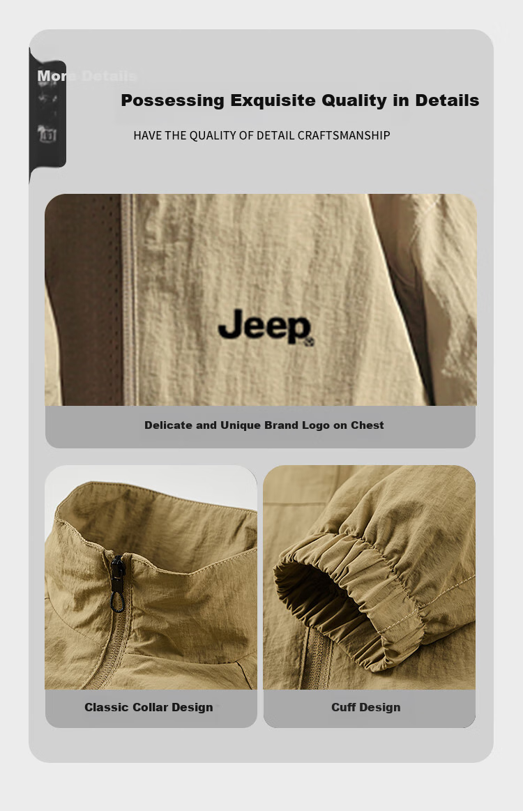 JEEP Men's Jacket, Spring And Autumn Baseball Jacket, Loose Stand-Collar Coat for Men, Sportswear, Men's Size 152-1, Khaki Color, Size L 2