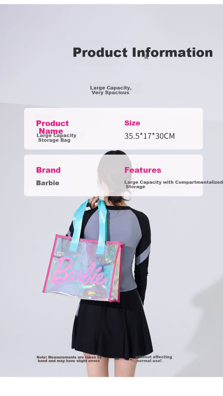 Barbie Beach Bag with Dry And Wet Separation, Swimming Bag, Seaside Transparent Travel Bag, Handheld Large Capacity Fitness Yoga Storage Bag 7