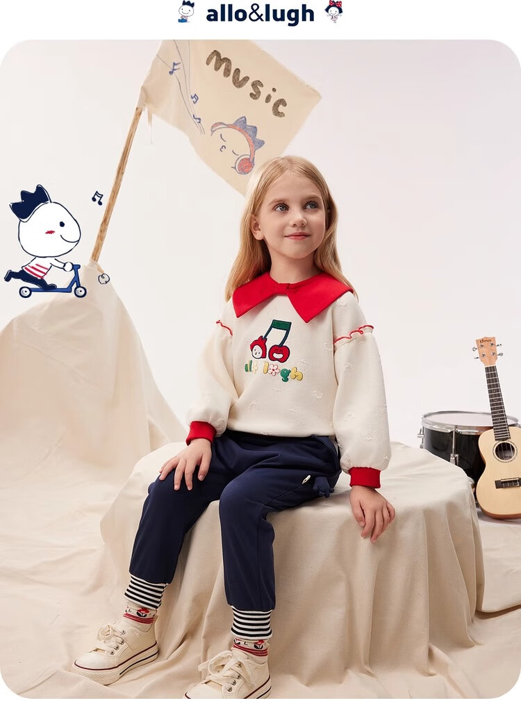 Allo&lugh Kids Knit Cartoon Casual Fleece-lined Long Pants Navy Blue Size 100 9