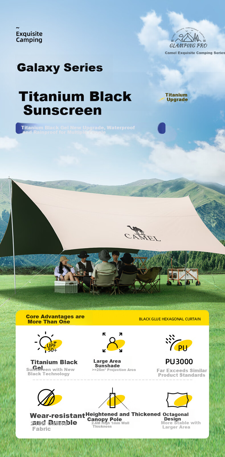 CAMEL Titanium Black Vinyl Canopy Tent, Outdoor Camping Equipment, Picnic Sunshade, Rainproof And Sun Protection Tarpaulin, 133CA6B014 1