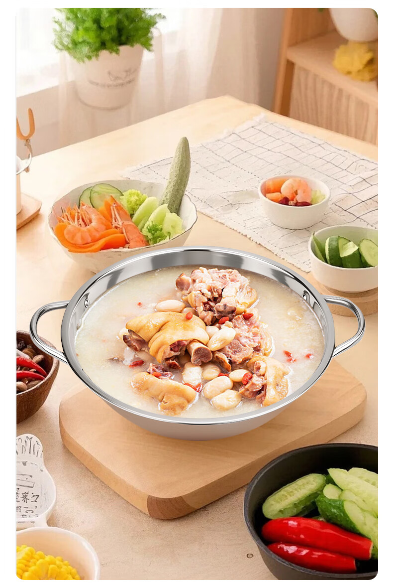 Jinyu Casserole Pot for Hotpot, Stainless Steel Outdoor Induction Cooker Soup Pot, 28CM 5.3L Large Capacity 10