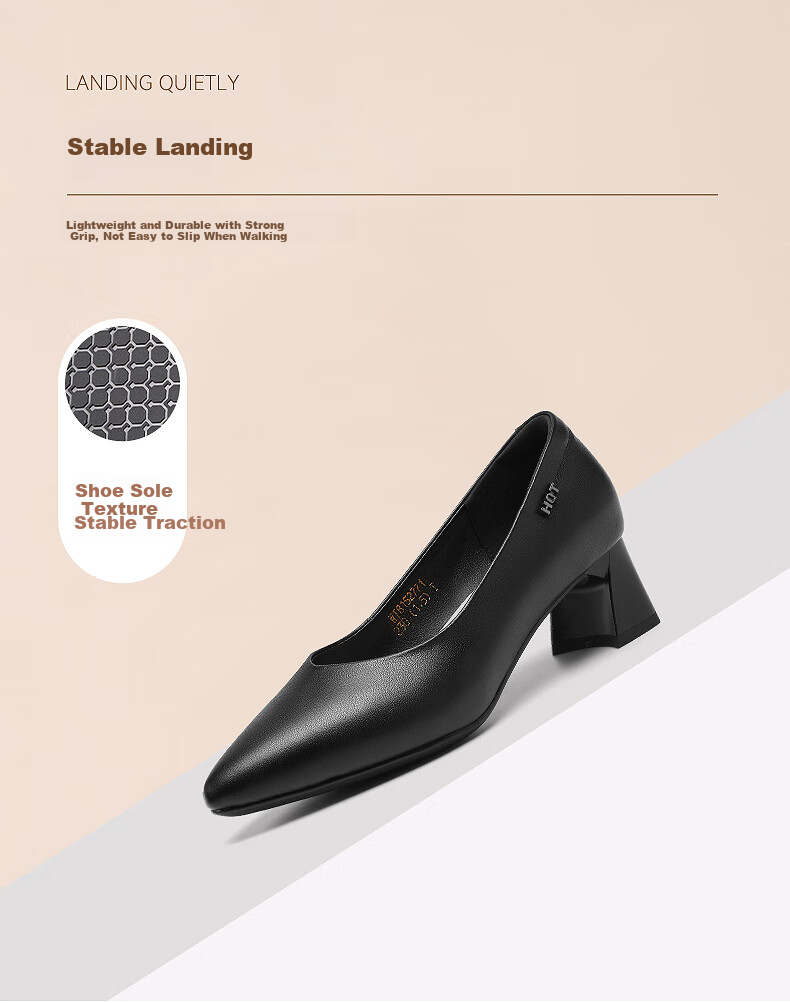RED DRAGONFLY Women's Leather Shoes with Chunky Heel for Commuting, Work Shoes, Comfortable High Heels WTB152771 Black Size 39 5