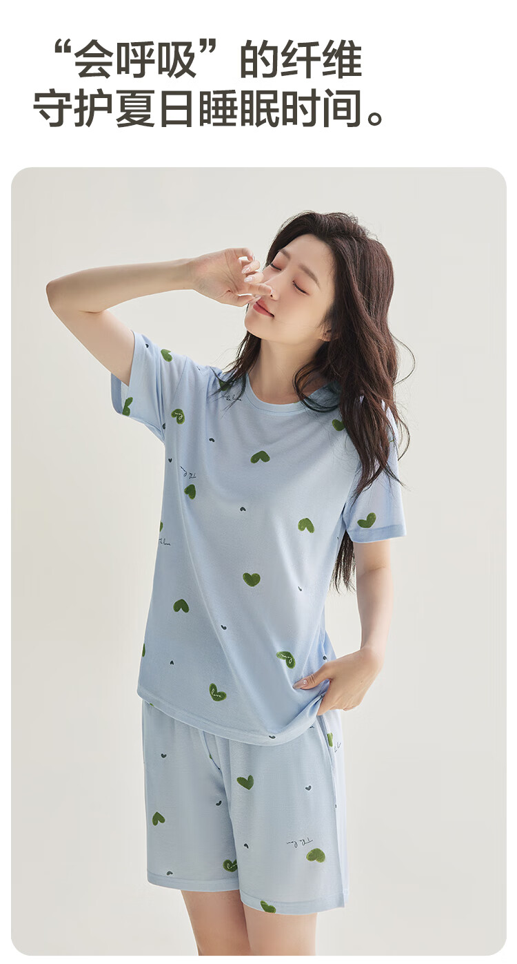 Hodo Summer Lightweight Tencel Cotton Printed Polka Dot Floral Women's Simple Wearable Short-Sleeve Pajama Set 1