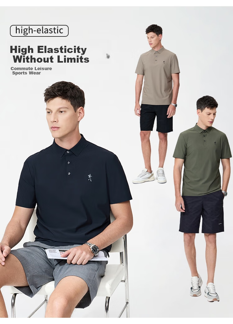 DANCING WOLVES [Quick-Dry Elastic] Summer Simple Casual Versatile Men's Short-Sleeve POLO, 211 Gray-Green, M(170) 5