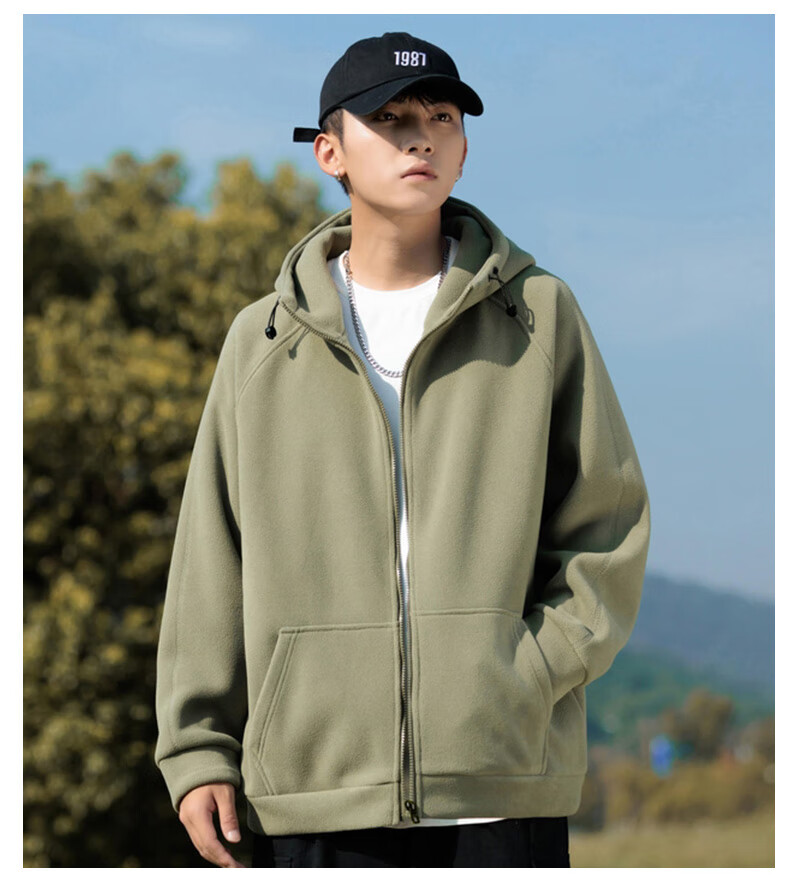 EASTERN CAMEL Fleece Jacket for Men, Spring And Autumn Warm Thickened Cardigan Sweatshirt, Fleece Coat Cotton Padded Jacket Men's Outerwear 8