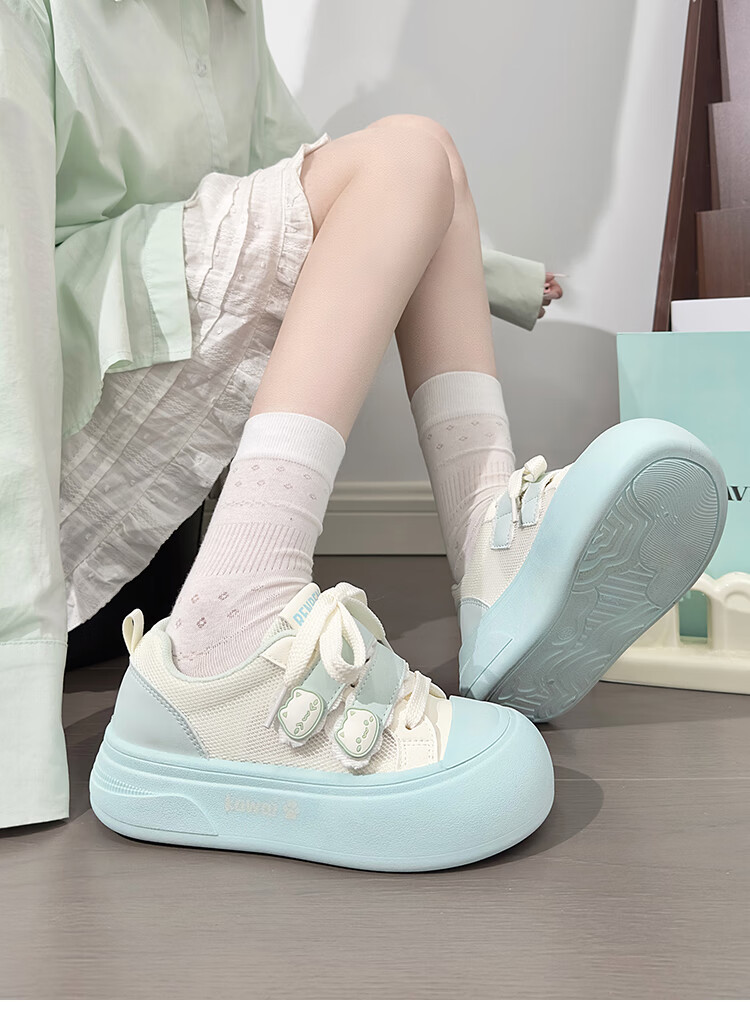 RENBEN Cute Velcro White Sneakers for Women, Popular Chunky Shoes, Versatile Canvas Shoes, White (Leather Surface), Size 40 14