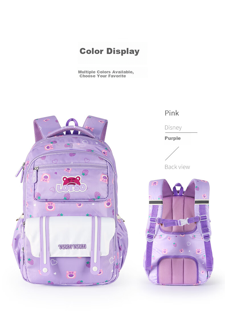Disney Backpack for Elementary School Girls in Grades 3-6, Strawberry Bear Children's Backpack for Junior And Senior High School Students, Model 80269 Pink 5