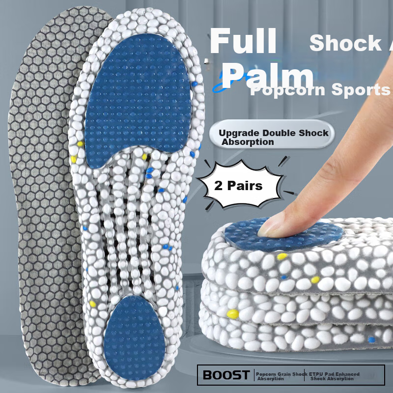 BUYUN 2 Pairs of Sports Insoles for Men, Sweat-Absorbing Comfortable Shock-Absorbing Basketball Running Military Training Sport Thick High-Elastic Breathable