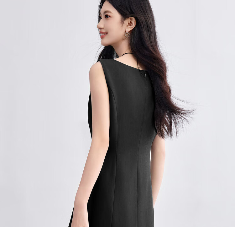 Sentubila Sleeveless Waist-Defined Slim Fit Elegant Gray Mid-Length Dress for Women Summer Office Wear 22