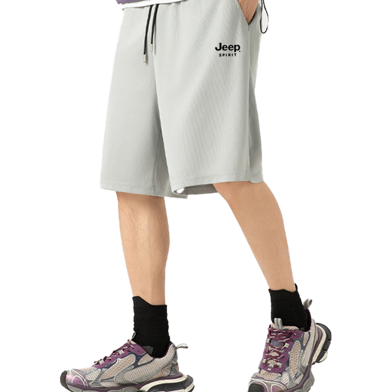 JEEP SPIRIT Men's Summer Quick-Dry Lightweight Breathable Ice Silk Mesh Five-Point Shorts Light Gray XL