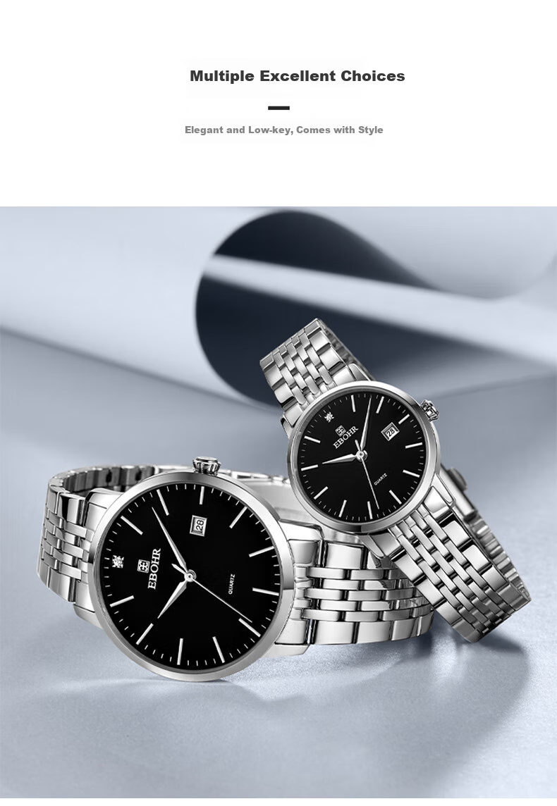 EBOHR Women's Watch, Master Series Simple Steel Strap Black Quartz Ladies Watch, Birthday And Holiday Gift 50290420 8
