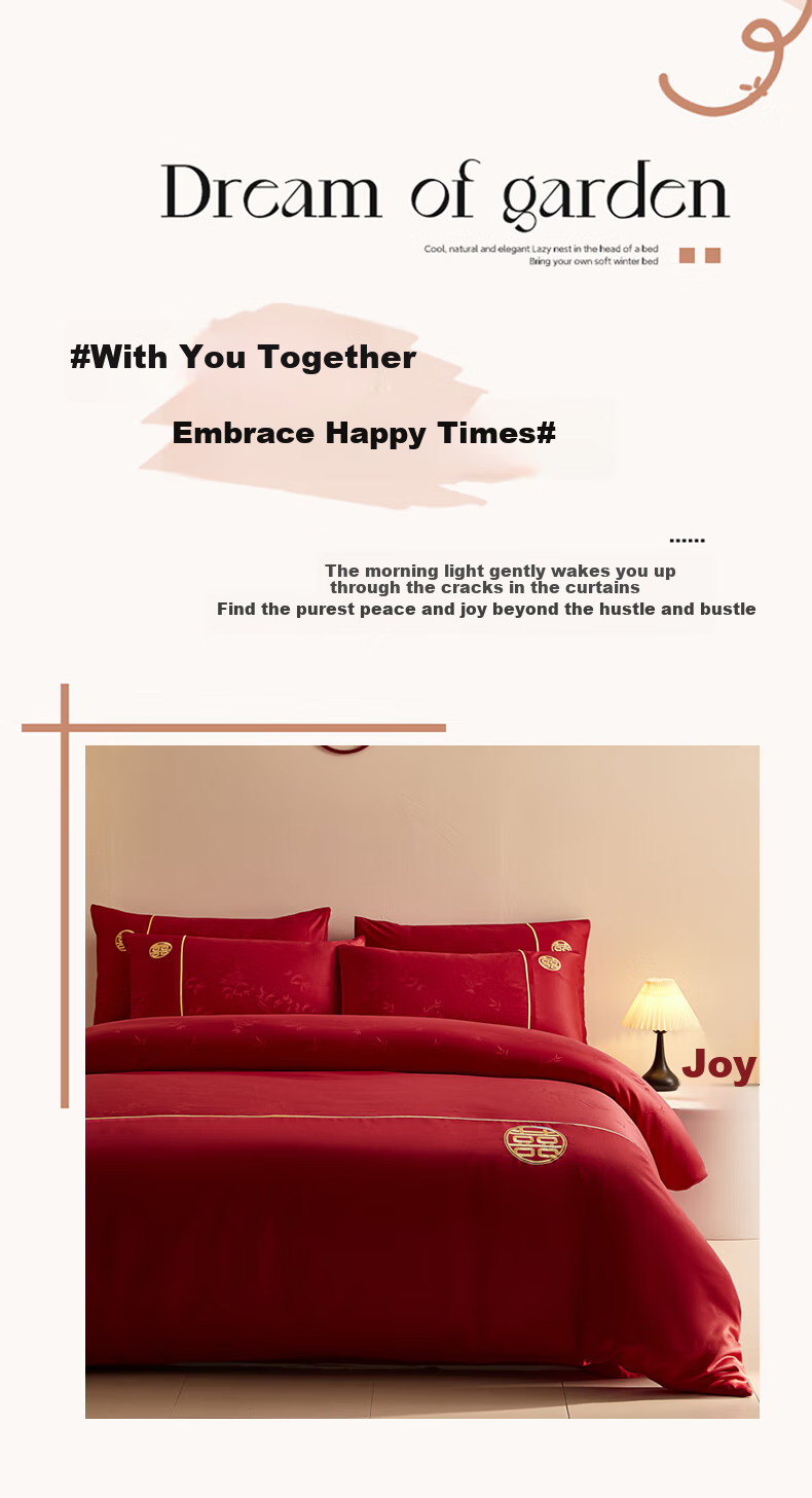 Huangchaojiasi Wedding Four-Piece Set, Wedding Bedding, Skin-Friendly Cotton, Newlywed Bedroom, Red Duvet Cover And Bed Sheet for 1.5/1.8 Meter Bed 2