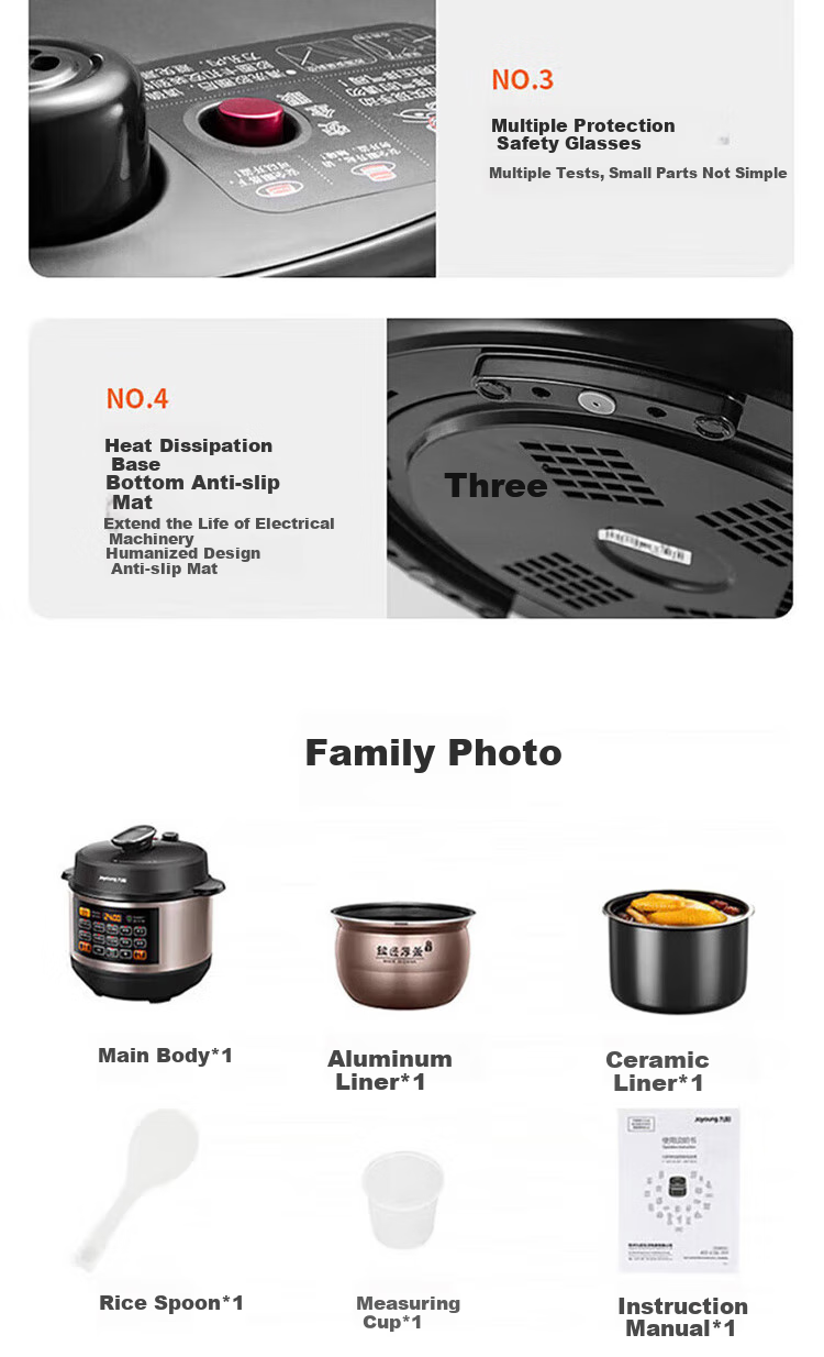 Joyoung Home Smart 6L Dual-Lid Pressure Cooker with One-Button Operation for Cooking Rice And Stewing Y-60C817 3