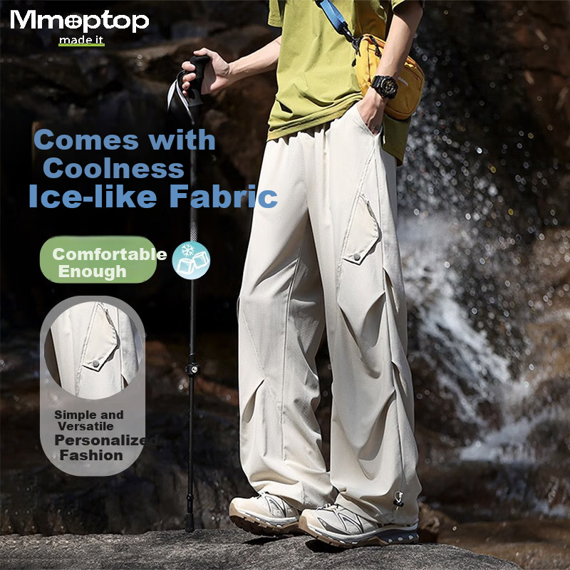 MMOPTOP Outdoor Ice Silk Cargo Pants, Summer Men's Cool-Feeling Water-Repellent Hiking Casual Pants, MXXK27 Off-White XL