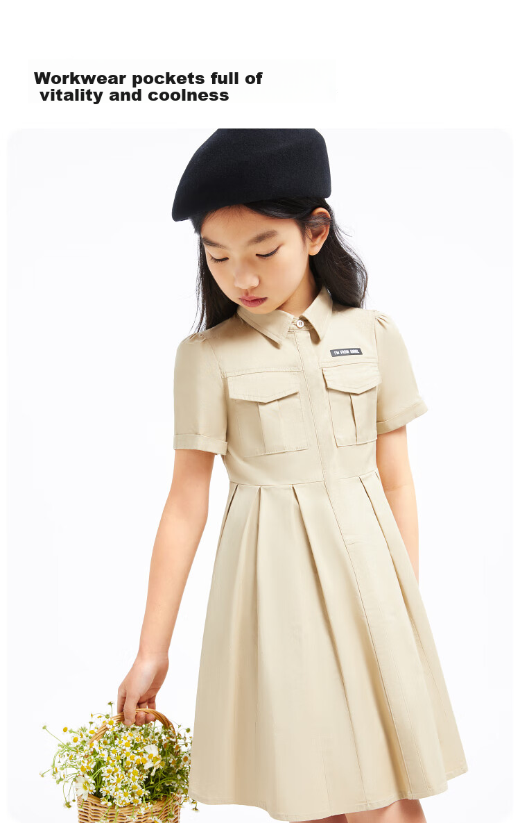 Annil Girls' Short-Sleeve Dress, Summer Pleated Artistic Workwear Style, Lightweight Breathable Dress 2