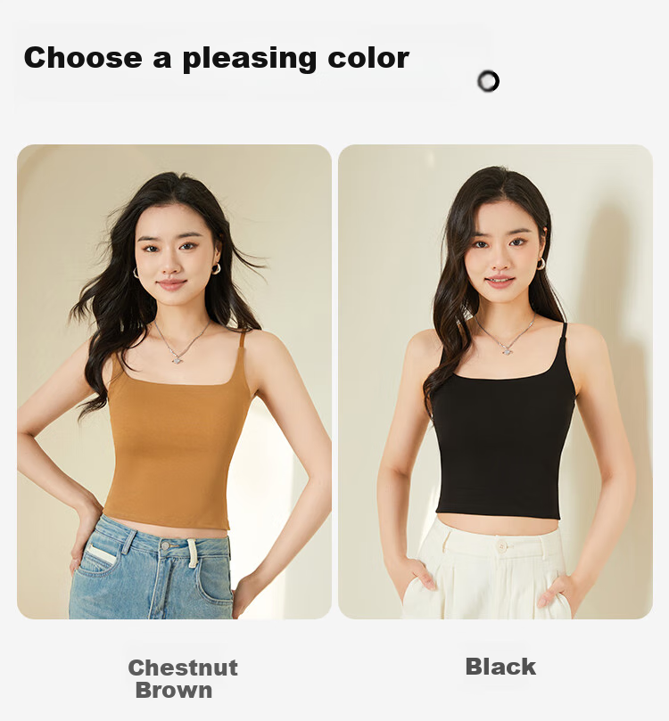 GUJIN Women's Camisole Tank Top, Seamless Slim Fit, Built-In Bra with Pads, No Need for Separate Bra, Chestnut Brown, One Size Fits 80-130 Ji 19