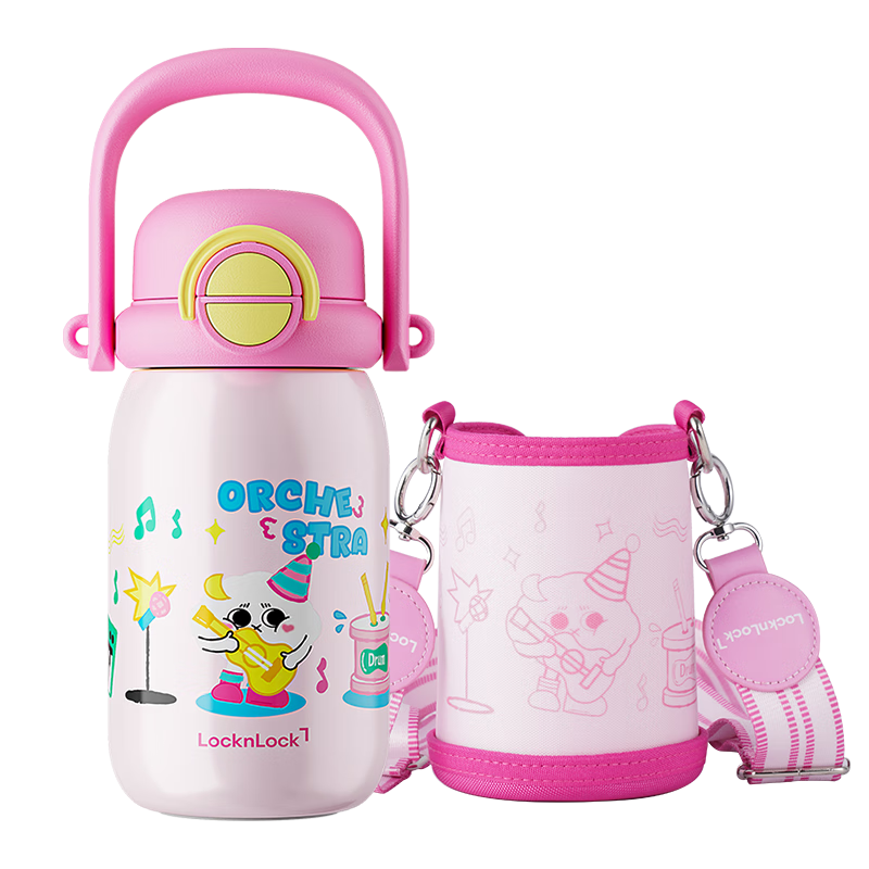 LOCK&LOCK Children's Insulated Cup Straw Cup, 316L Stainless Steel, Kindergarten Student Outdoor Dual-Use Water Bottle, 580ml, Pink