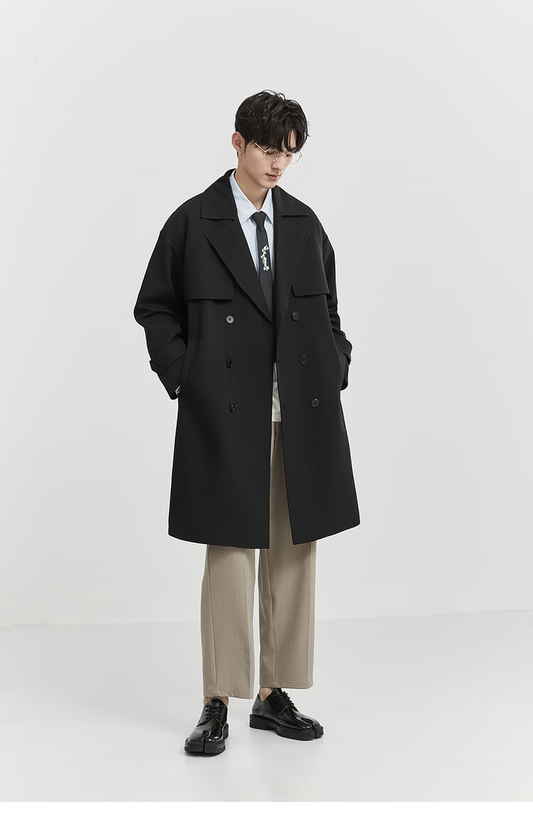 Bojuezhuoer Suit Collar Mid-Length Men's Trench Coat, Double-Breasted, High-End Classic Design, Casual Style 15