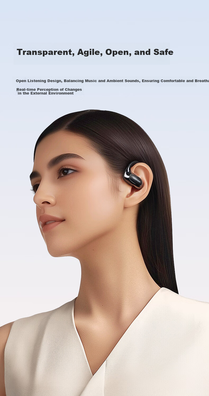 Lanshidun Bluetooth Headphones, Ear-Hook Style, Bone Conduction Concept, Open-Ear Design, Not In-Ear, ENC Calling, Noise Reduction, for Sports, Running, Cycling, Gaming, Music Headphones, TE10 Black 3