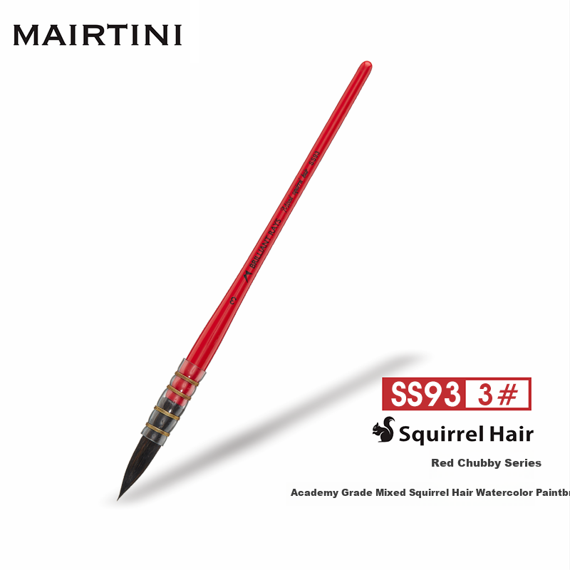 MAIRTINI Red Chubby Watercolor Brush, Squirrel Soft Bristle Absorbent Painting Brush, Academy Grade No. 3 Single Piece SS93-03