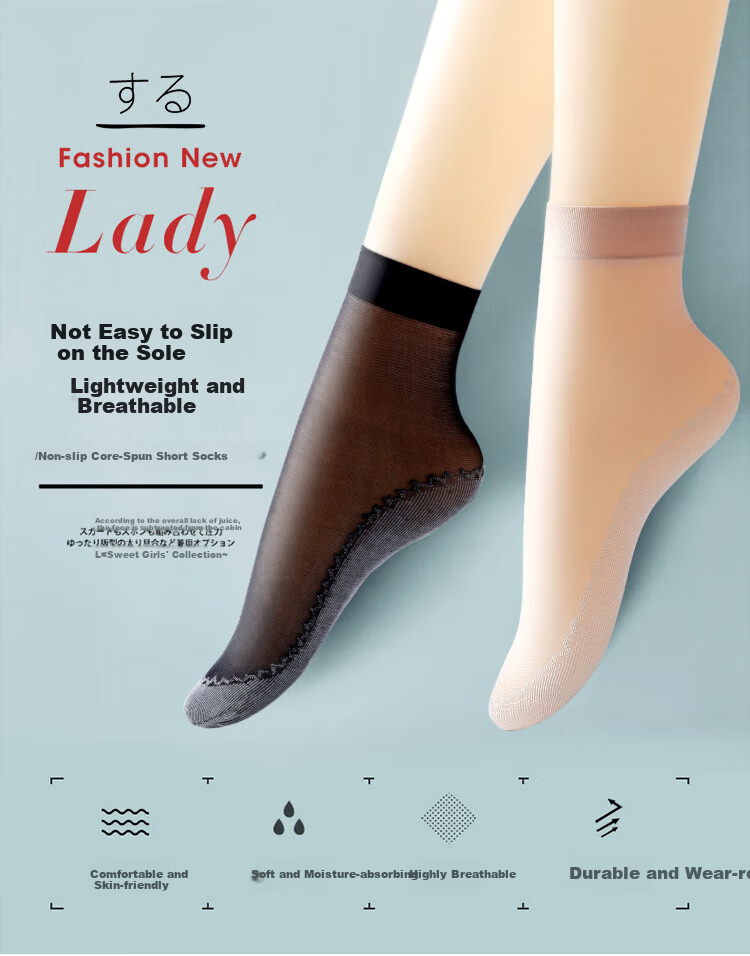 LangSha Women's Silk Stockings, 10 Pairs Thin Style, Trendy Mid-Calf, Spring And Summer, Black And Nude Cotton-Like Short Socks, Black 10 Pairs, One Size Fits All 1