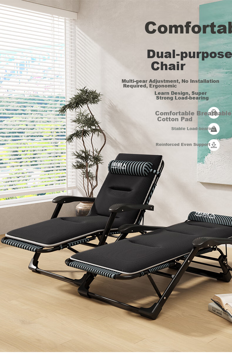 Nanjiren Folding Bed Lounger, Folding Chair, Office Nap Chair with Thick Breathable Cotton Pad 4